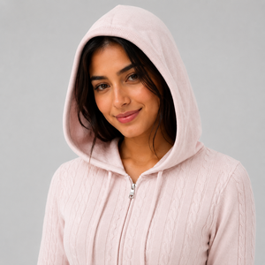 <b>Women's</b> Jacquard Cable Knit Hooded Zip Up Sweater Long Sleeve Pullover <b>Jacket</b> with Pocket || OEM ODM Manufacturer Bangladesh - Product Image 2