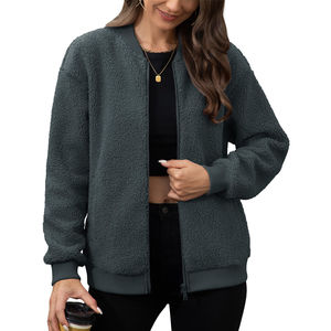 Chaqueta de Lana Transpirable Personalizada para Mujer, con Forro Polar Sherpa, Bordado, Diseño Casual para Invierno, Hombros Caídos - Product Image 1