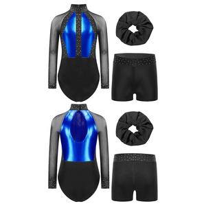 Justaucorps de danse contemporaine pour filles de 6 à 16 ans avec short et couvre-chef pour le patinage artistique, la gymnastique rythmique, l'acrobatie et les compétitions - Product Image 2