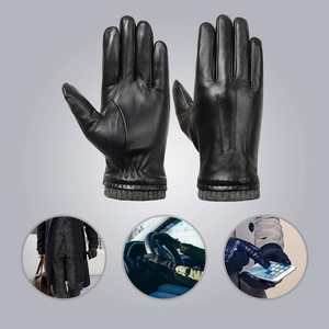 Gants en cuir de chèvre véritable doublés de laine pour homme, pour la conduite automobile, le cyclisme, chauds et doux, en cuir de mouton - Product Image 4