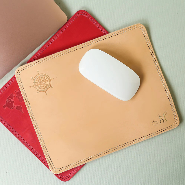 Genuine Leather Smell Proof Foldable Luxury Mouse Pad Laser Engraved Desk Mat for Anniversary Gifts LMP-0074
