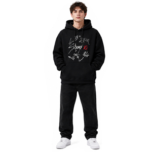 Sweat-shirt à capuche oversize noir pour homme, couleur unie, décontracté, en coton French Terry, pull-over, streetwear d'automne - Product Image 1