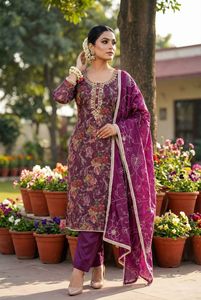 Pure Organza Banarasi Digital <b>Suit</b> Set with Handwork Dupatta <b>Fancy</b> Work Heavy Santoon Bottom Ethnic Wedding Party Wear Outfit - Product Image 3