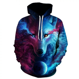 Sweat à capuche ample et tendance en polyester 100 % à séchage rapide, avec impression numérique 3D personnalisée de personnage Woolf, idéal pour l'automne – Vente en gros - Product Image 1
