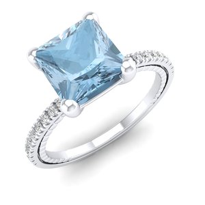 Bague en or massif 14 carats REYES, nouveau design, diamant certifié IGI, prix de gros, pierre précieuse aigue-marine 2 carats, cadeau de mariage, bijoux fins - Product Image 2