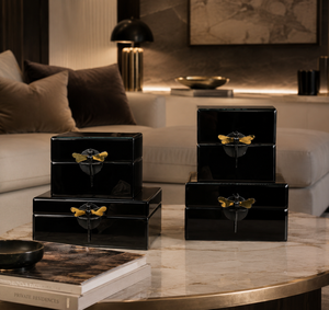 Luxury Black Mirror <b>Glass</b> Decorative Storage Box Set Dragonfly <b>Knob</b> Premium Jewelry Vanity Organizer Boxes Home Decor Lacquered - Product Image 1