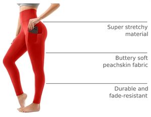 High Waist Seamless Yoga <b>Leggings</b> <b>Women</b> Solid Color Full Length Elastic Waist Pants With Pockets Four Way Stretch - Product Image 2