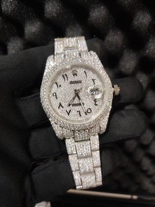 VVS Moissanite Iced Out Diamond <b>Watch</b> Stainless Steel Round <b>Case</b> 41mm Analog Display Arabic Numerals Deployment Clasp Quart - Product Image 1