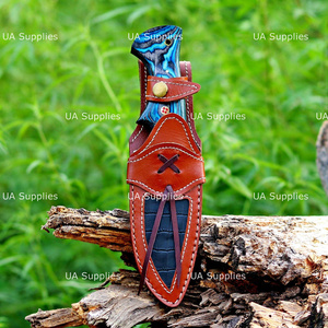Cuchillo de Caza para Exteriores UA Supplies, Hoja Fija de Acero de Damasco Forjado a Mano de Grado Industrial, Punta Caída de 0.5mm de Grosor, Mango Azul, OEM - Product Image 6
