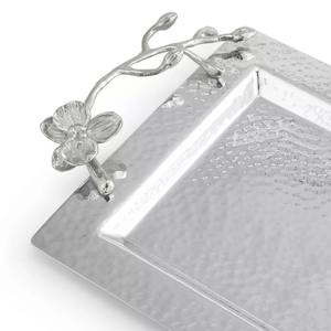 Bandeja de lujo rectangular de plata forjada con efecto martillado, con asas florales de orquídea, para servicio en hoteles y restaurantes, vajilla. - Product Image 2