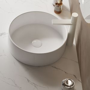 14\" White <b>Round</b> Vessel Ceramic <b>Basin</b> Bathroom Sink Faucet-Not Included No Cabinet - Product Image 4
