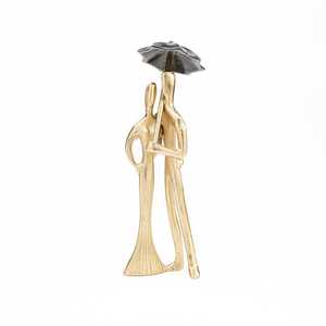 Lady Men in umbrella Gold Plated Couple Sculpture With Umbrella Contemporary Artistic Tabletop Decor Handmade Love Theme <b>Figure</b> - Product Image 3