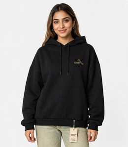 Sweat-shirt à capuche en molleton noir pour femme ONETEN, logo au dos, épaules tombantes, pull décontracté - Product Image 1