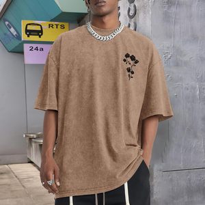 เสื้อยืดคอตตอนทรงโอเวอร์ไซส์สไตล์วินเทจสตรีทแวร์ พิมพ์ลายโลโก้แบบแอซิดวอช สำหรับผู้ชาย ผลิตในปากีสถาน แฟชั่นสตรีทแวร์ขายส่ง - Product Image 4