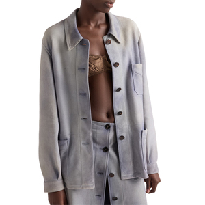 Luxury Women's Sky Blue <b>Suede</b> Caban <b>Jacket</b> Lambskin <b>Suede</b> leather top Outerwear OEM Custom Private Label Manufacturer - Product Image 2