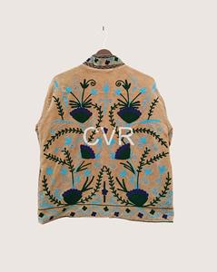 Abrigo de talla grande para mujer con cuello mandarín, manga larga, bordado a mano con patrón floral, estilo chino, ropa de abrigo para otoño - Product Image 2