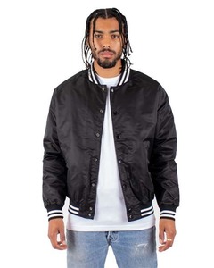 Veste de baseball bleue pour homme, veste bomber en satin, boutons pression, col et poignets côtelés, bordure rayée, streetwear - Product Image 6