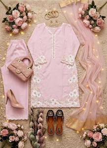 Ensemble Salwar Kameez en soie rose brodé, palazzo et dupatta, tenue traditionnelle indienne et pakistanaise pour mariage et fête - Product Image 6