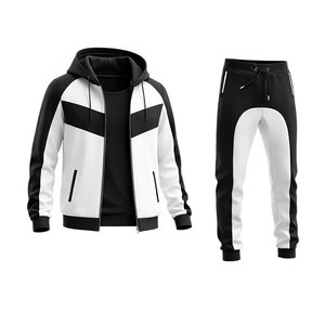 Conjunto Deportivo para Hombre en Contraste Blanco y Negro – Sudadera con Cremallera y Pantalones Jogger, Ropa Deportiva Ajustada Informal para Gimnasio - Product Image 3