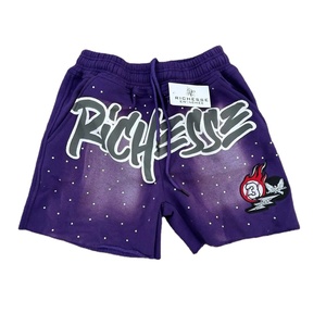 Short délavé à l'acide pour hommes avec design personnalisé vintage en coton lourd vieilli avec strass et motifs solides imprimés numériques - Product Image 2