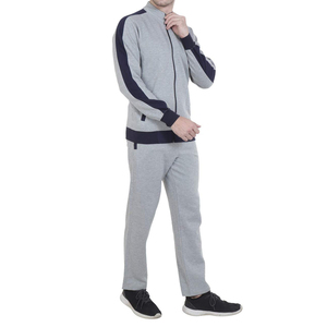 Ensemble de survêtement gris pour homme, fermeture éclair intégrale, col montant, décontracté, respirant, polyester et coton, pour l'automne, coupe classique, poches latérales - Product Image 2