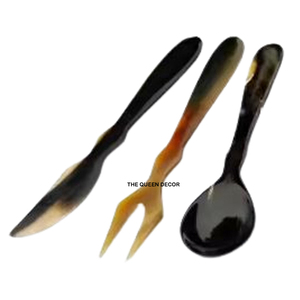 Meilleurs ustensiles de cuisine au design personnalisé disponibles à prix de gros, cuillères à salade en corne de buffle naturelle, couverts en corne, vaisselle. - Product Image 3