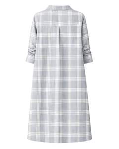Robe chemise longue à carreaux gris personnalisée par le fabricant pour femme, boutonnée, décontractée, mi-longue, manches longues, vente en gros - Product Image 2
