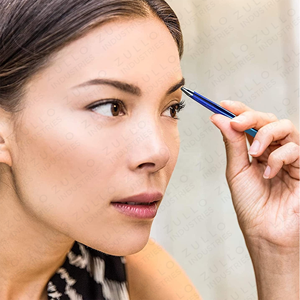 Juego de Pinzas para Cejas de Acero Inoxidable con Punta Inclinada en Degradado Azul Cielo, Estuche de Cuero PU, Herramienta de Belleza de Precisión, OEM - Product Image 5