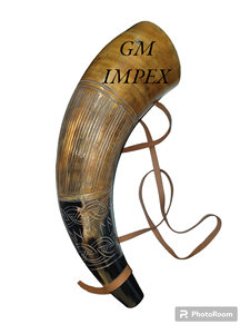 GM Impex Corne de buffle naturelle Corne de poudre soufflante à boire Bracelet en cuir de style animal poli Échantillon artisanal Artisanat naturel - Product Image 3