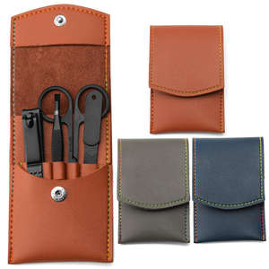 Kit de manucure professionnel de luxe en acier inoxydable comprenant des ciseaux à ongles, un coupe-ongles, une lime et des pinces de beauté avec étui en cuir ANAAIF - Product Image 3