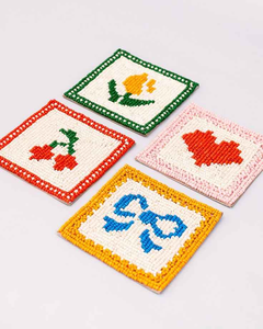 Red White Peppermint Candy Swirl <b>Beaded</b> <b>Coaster</b> Round Glass Seed Bead Embroidery Cup Mat Handmade Christmas Holiday Table Decor - Product Image 2
