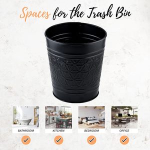 Modern Black Embossed Metal Wastebasket Decorative Iron Trash Can for Bathroom Bedroom Office & Home Decor - Product Image 6