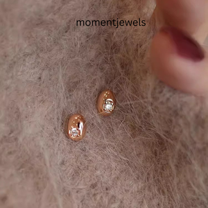 925 Sterling Silver Oval Stud Earrings Gold Plated Zircon Ear Jewelry Minimalist Daily Wear for Women - Product Image 5