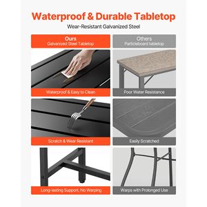 Tavolo da Pranzo Rettangolare da Esterno con Piano Impermeabile 47 x 15 su Robusta Struttura in Metallo, Tavolo da Bar per Patio - Product Image 4