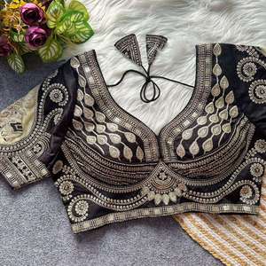 Designer Gold Jari And Sequence Work And Rani Cut Work With Tricot Fusing Italian <b>Silk</b> Fully Stitched Readymade <b>Blouse</b> - Product Image 6
