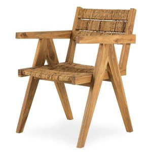 Modern Eco-Friendly <b>Dining</b> <b>Chair</b> Customized Color Made Solid Teak Wood Woven Rattan <b>Natural</b> Finish Adjustable Height for Indoor - Product Image 1