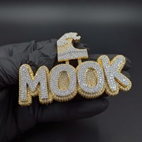 Pendentif lettre Mook avec strass en cristal, plaqué argent 925, breloque sur le thème du hip-hop, cadeau unisexe