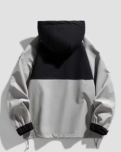 Men's Hooded Stand Canvas <b>Jacket</b> Color Blocking Waterproof Casual Winter Coat Single Button Closure Loose Fit Gray <b>Black</b> Design - Product Image 2