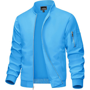 Blouson bomber uni pour homme, fermeture éclair, col montant, vêtement d'extérieur décontracté, saison automne, coupe classique, matière polyester - Product Image 3