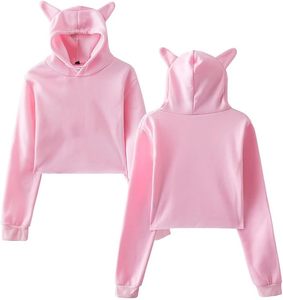 Sudadera con Capucha Corta Gris para Mujer, con Detalle de Orejas, Transpirable, Forrada, de Algodón Suave, Estilo Urbano - Product Image 3