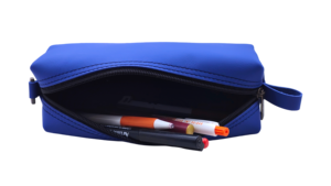 Blue Leather Pencil Pouch Cosmetic Bag With Zipper Closure And Soft Handle <b>Medium</b> Size Simple Style Portable Pouch - Product Image 4