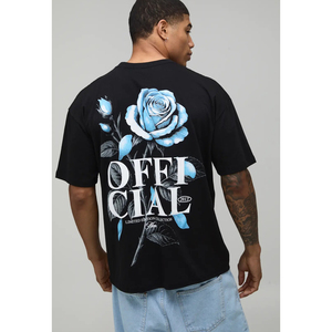 Camiseta Negra Extra Grande para Hombre con Diseño Floral de Rosas Azules en la Espalda, Estilo Urbano, Manga Corta, Cuello Redondo, Jersey de Algodón - Product Image 1