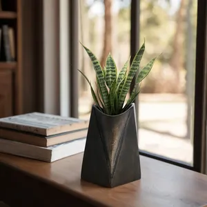 Minimalist Metal Tabletop Vase with Geometric Design Handmade for Modern Home Decor - Product Image 1