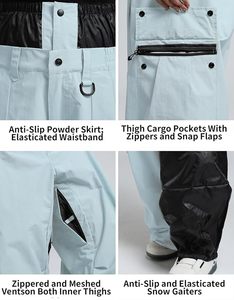 Pantalon de ski cargo unisexe bleu clair avec caractéristiques imperméables et coupe-vent -Tex, fermeture à cordon pour adultes - Product Image 3