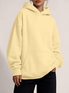 Skin <b>Women</b> Oversized Hoodie Sweatshirt Solid Color Cotton Knitted <b>Pullover</b> With Pockets Regular Length Autumn Wear - Product Image 4