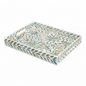 Plateau en nacre rond avec incrustation de coquillages, plateau de service décoratif pour table basse, plateau en mosaïque MOP, prix d'usine en gros - Product Image 4