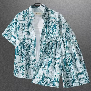 Men's Summer Casual <b>Knitted</b> Breathable Clothing <b>Set</b> Thin Short Sleeve Solid Beach Shirts <b>sets</b> for Couples - Product Image 3