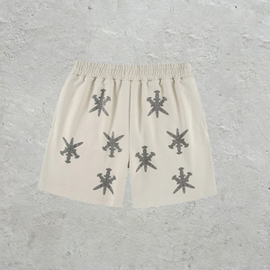Pure Cotton Custom Rhinestone Drawstring Breathable Sun Fade <b>Shorts</b> Blank Vintage Distressed <b>Patch</b> Embroidery <b>Men</b> 's <b>Shorts</b> - Product Image 6