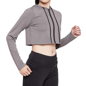 Sweat-shirt court à capuche pour femme, coupe décontractée, en tissu doux, à manches longues, style streetwear décontracté, tenue de sport et de fitness - Product Image 5