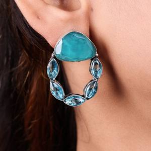 Ethnic Boho Flower Brass Drop <b>Earrings</b> <b>Blue</b> <b>Topaz</b> Gemstone Party Tribal Statement Jewelry for Women - Product Image 6